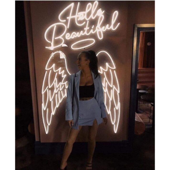 Angel Wings and Nimbus Hello Beautiful Neon Sign for Inspirational and Fun Spaces