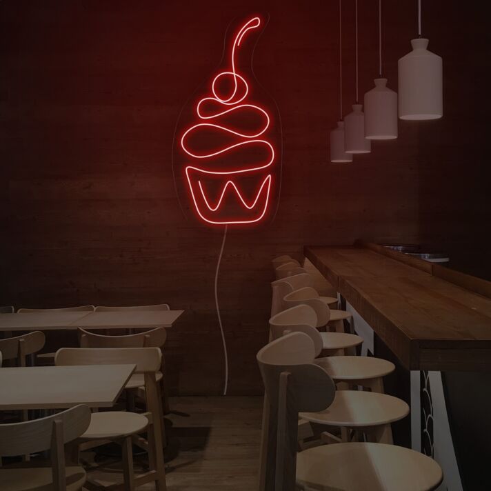 Cherry Cupcake Neon Sign for Dessert and Fun Spaces