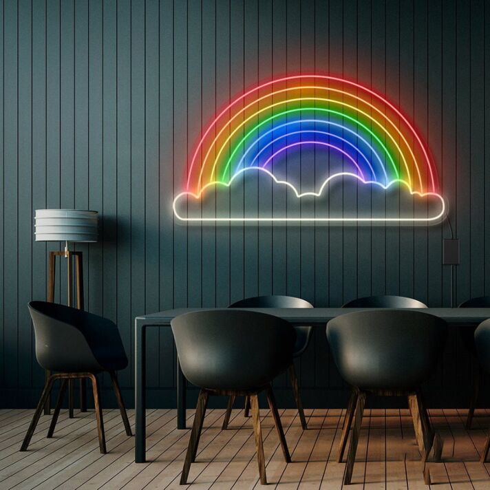 Rainbow With Cloud Neon Sign for Whimsical and Fun Spaces