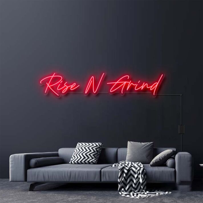 Rise N Grind Neon Sign for Motivational and Fitness Spaces