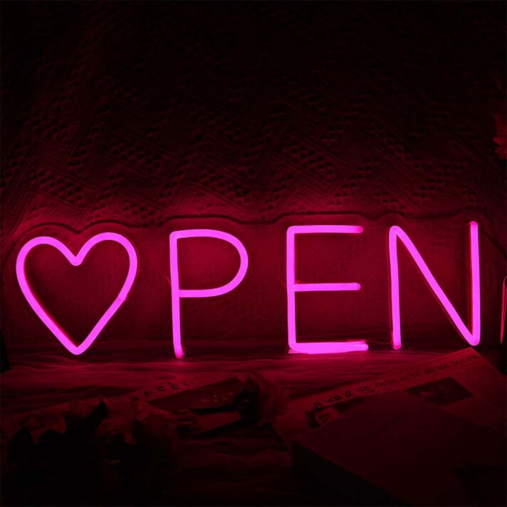 Heart Open Neon Sign for Romantic and Loving Spaces