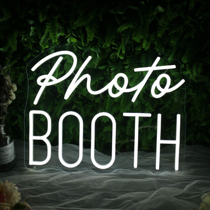 Photo Booth White Neon Sign for Event and Party Spaces