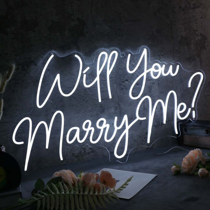 Will You Marry Me White Custom Neon Sign for Engagement and Celebratory Spaces