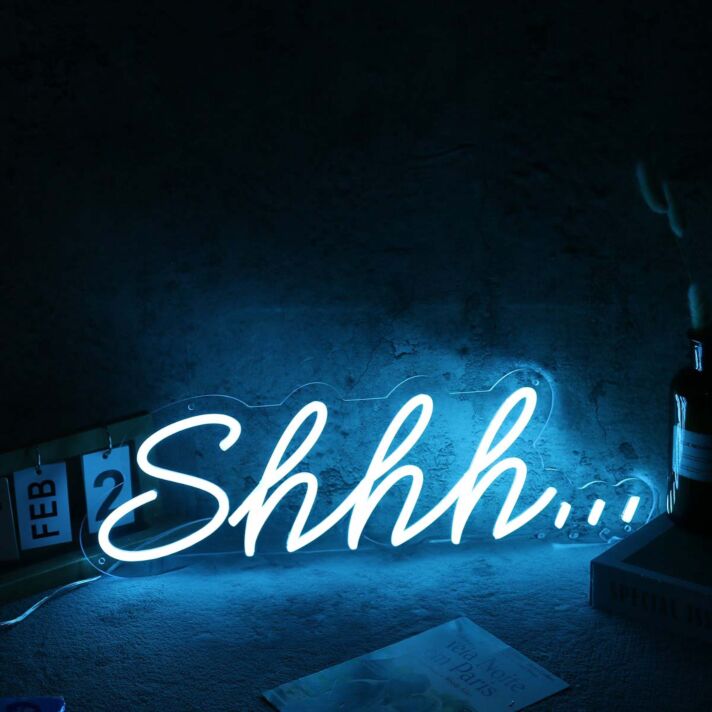 Shhh Blue Neon Sign for Quiet and Relaxation Spaces