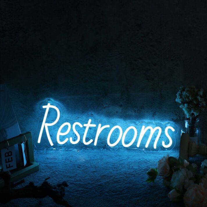 Restrooms Blue Custom Neon Sign for Businesses and Public Spaces