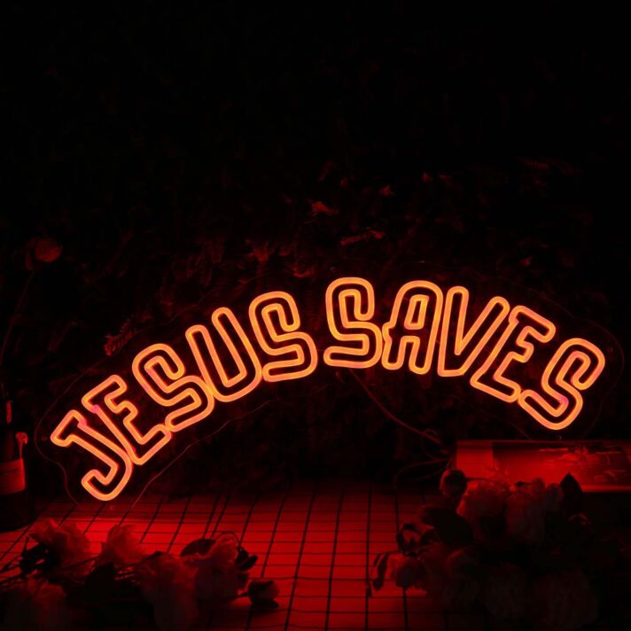 Jesus Saves Orange Neon Sign for Religious and Spiritual Spaces