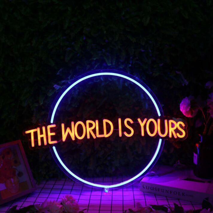 The World Is Yours Orange Neon Sign for Inspirational and Positive Spaces