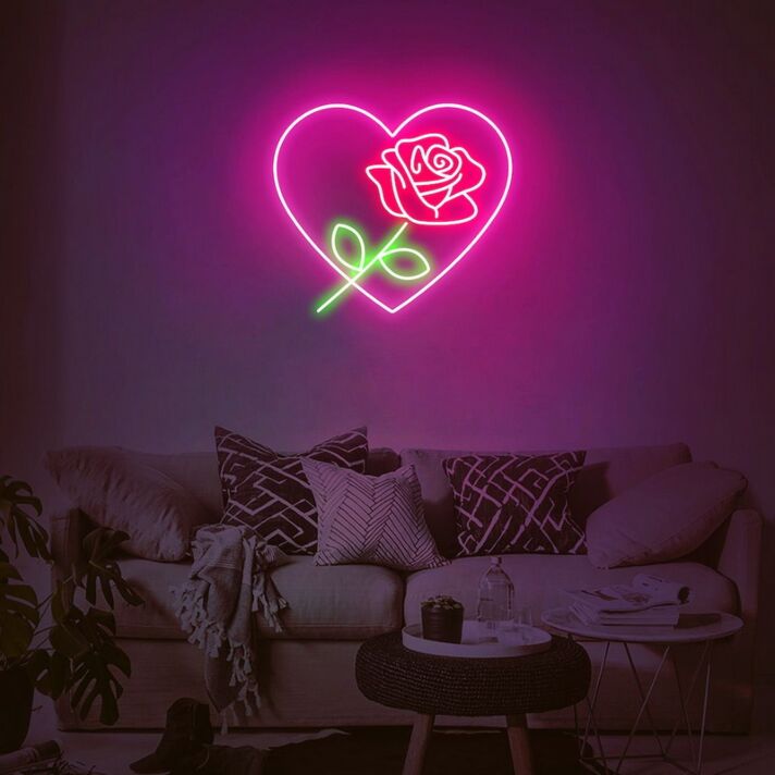 Love Heart Rose Neon Sign for Romantic and Elegant Spaces