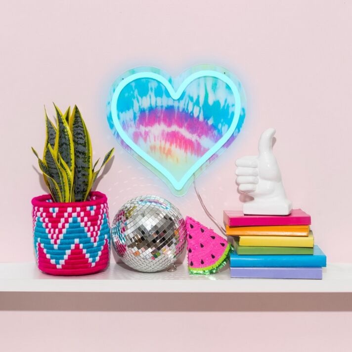 Tiedye Heart Neon Sign brings artistic flair to teen rooms