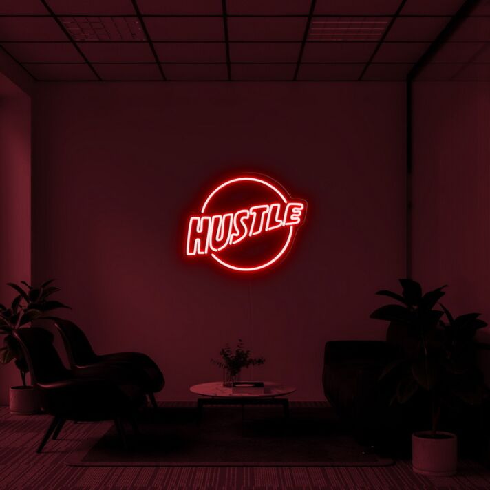 Hustle Logo Neon Sign for Motivational Spaces