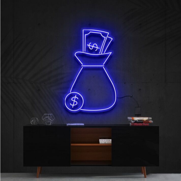 Cash Bag Neon Sign for Wealth Themed Decor and Business Displays
