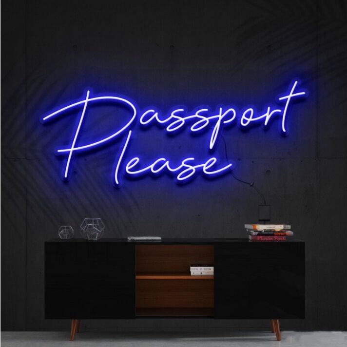 Passport Please Neon Sign for Travel Themed Spaces