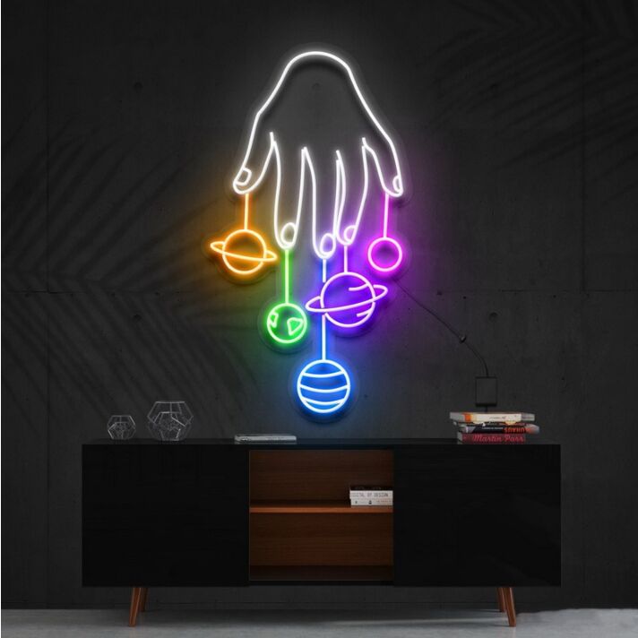 Cosmic Hand Multicolour Neon Sign for Cosmic Themed Spaces