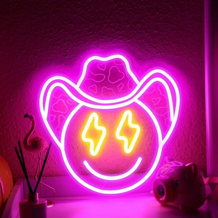 Lightning Eyes and Smiley Face Deep Pink Bedroom Neon Sign Unique Art