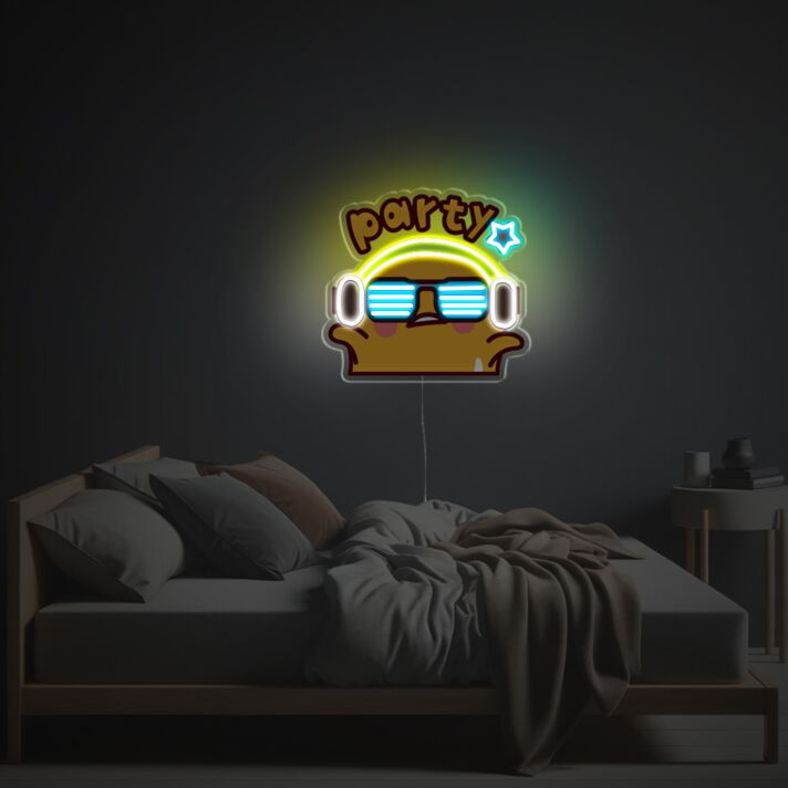 The phrase "Happy Yellow Chicken In Party LED Neon Acrylic Artwork" is already in English.