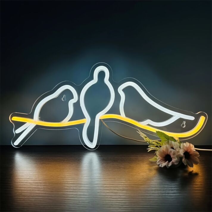 Application Scenarios:

1. Living room decoration: The 3 small birds LED neon lights can be a whimsical and colorful addition to your living room decor. They can either be mounted on a wall or displayed on a shelf to add a unique touch of brightness to yo