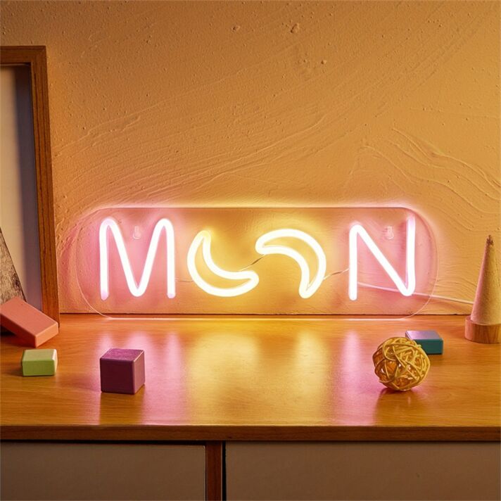 Brighten Up Your Nights: Perfect for Home Decor, Romantic Evenings, and Vibrant Parties with Back Plate LED Neon Moon LED Neon Sign.