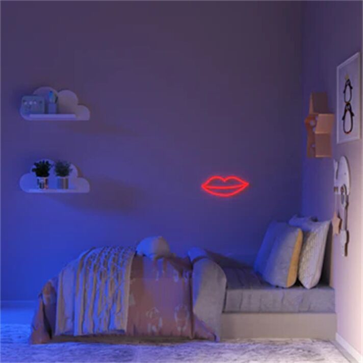 Brighten Up Your Bedroom, Bar, or Beauty Salon with the Lively Kissy Lips LED Neon Sign.