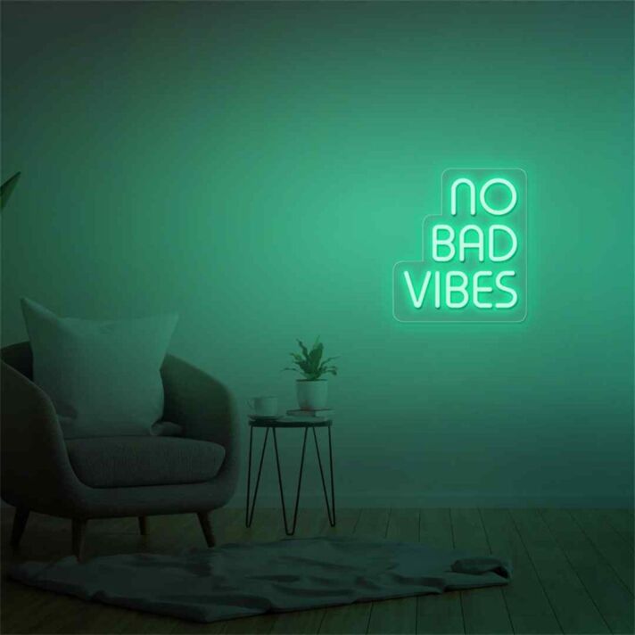 Brighten Up Your Day: The Mini No Bad Vibes LED Neon Sign Perfect for Workspaces, Home Offices, and Relaxing Evenings at the Bar