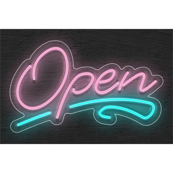 Brighten Up Your Bar, Office, or Storefront with the Open With Squiggle Line LED Neon Sign.