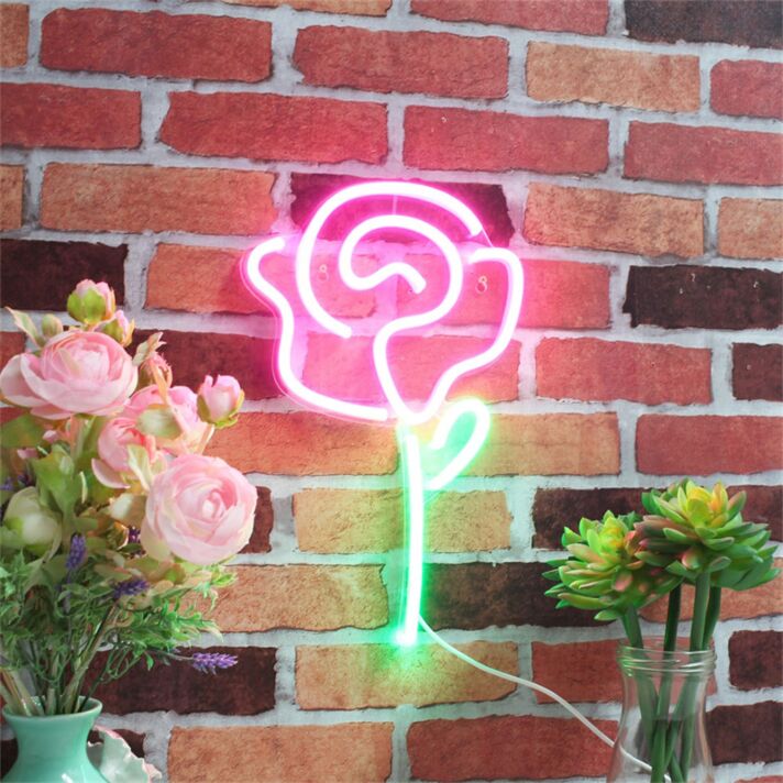 Brighten Your Space: Rose Flower Women Room Decor Flex Silicone LED Neon Sign for Home, Office, Bar, and Wedding Ambiance.
